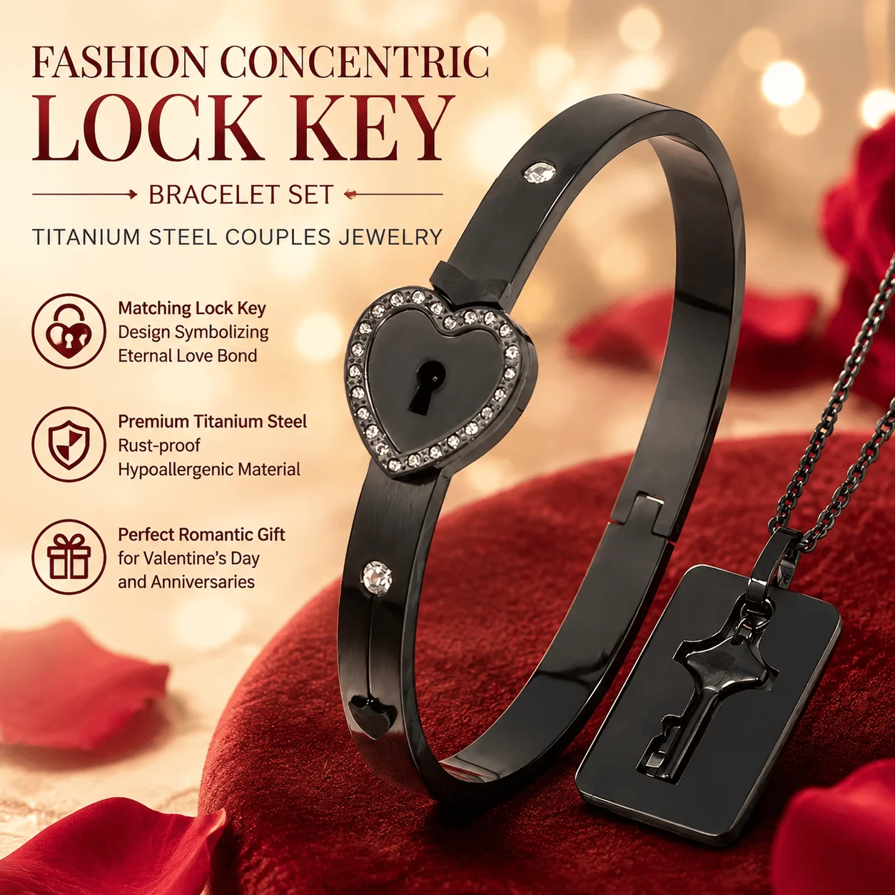 Couple Bracelet Set Lock Key Jewelry Titanium Steel Heart Matching Accessories Romantic Gift For Girlfriend Anniversary Design