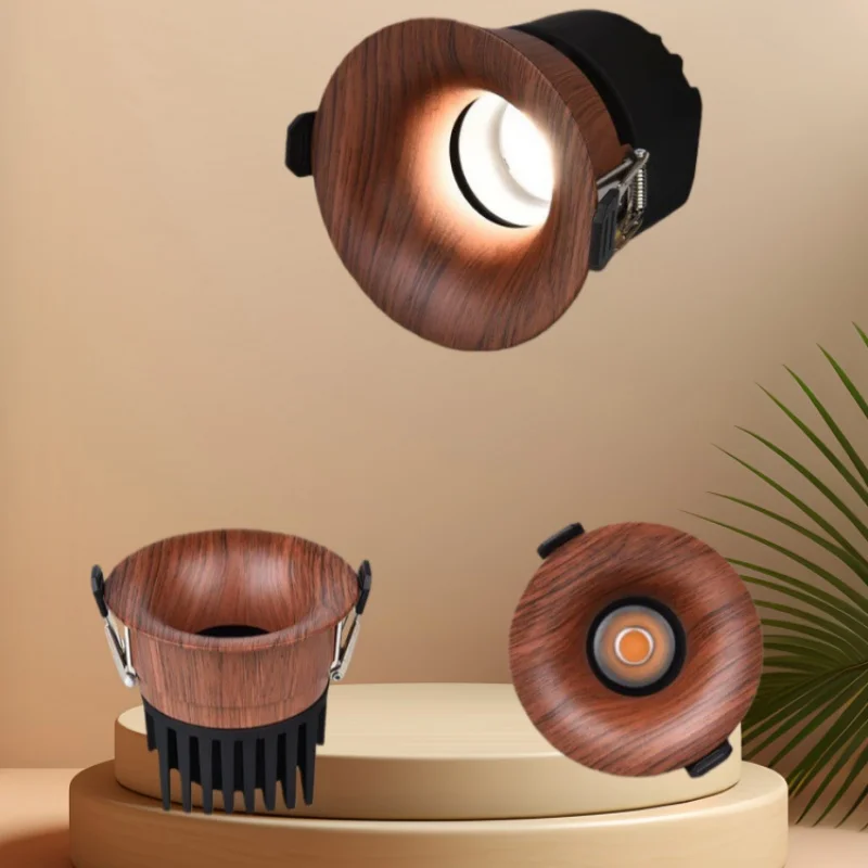 Retro Built-in Medieval-Style Downlight with a Natural Wood Tone, with an Invisible and Borderless Walnut Wood Design