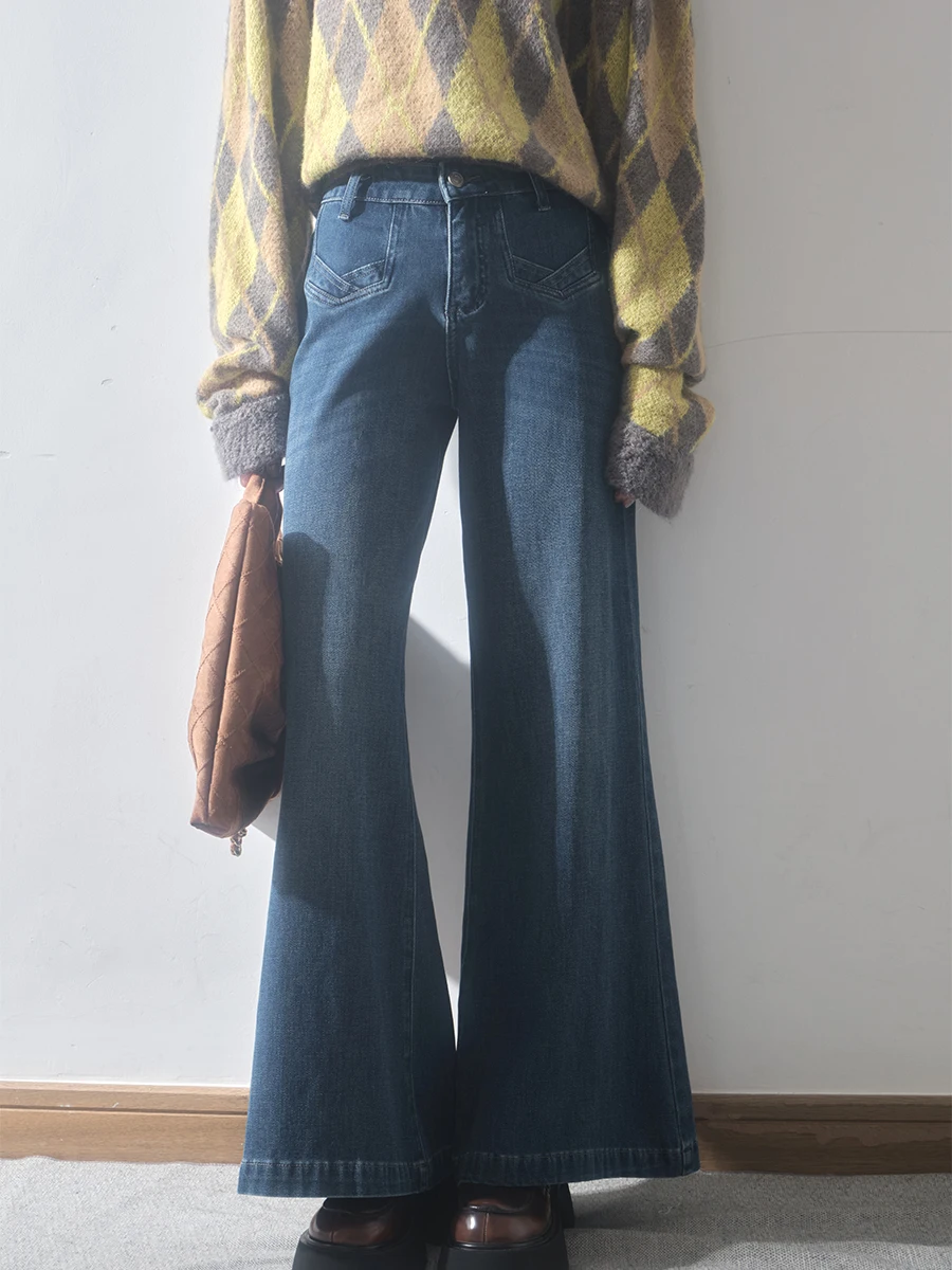 

Liparpa Хлопковые джинсы с высокой талией, длинные удлиняющие ноги, для похудения, видимый пошив, японская серия середины века