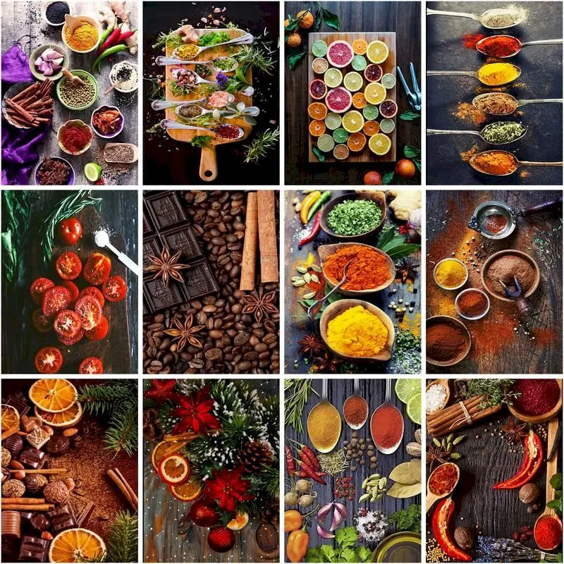 

CHENISTORY Coloring By Number Seasoning Scenery Kits For Adults Painting By Number Kitchen Landscape Drawing On Canvas Art Gift
