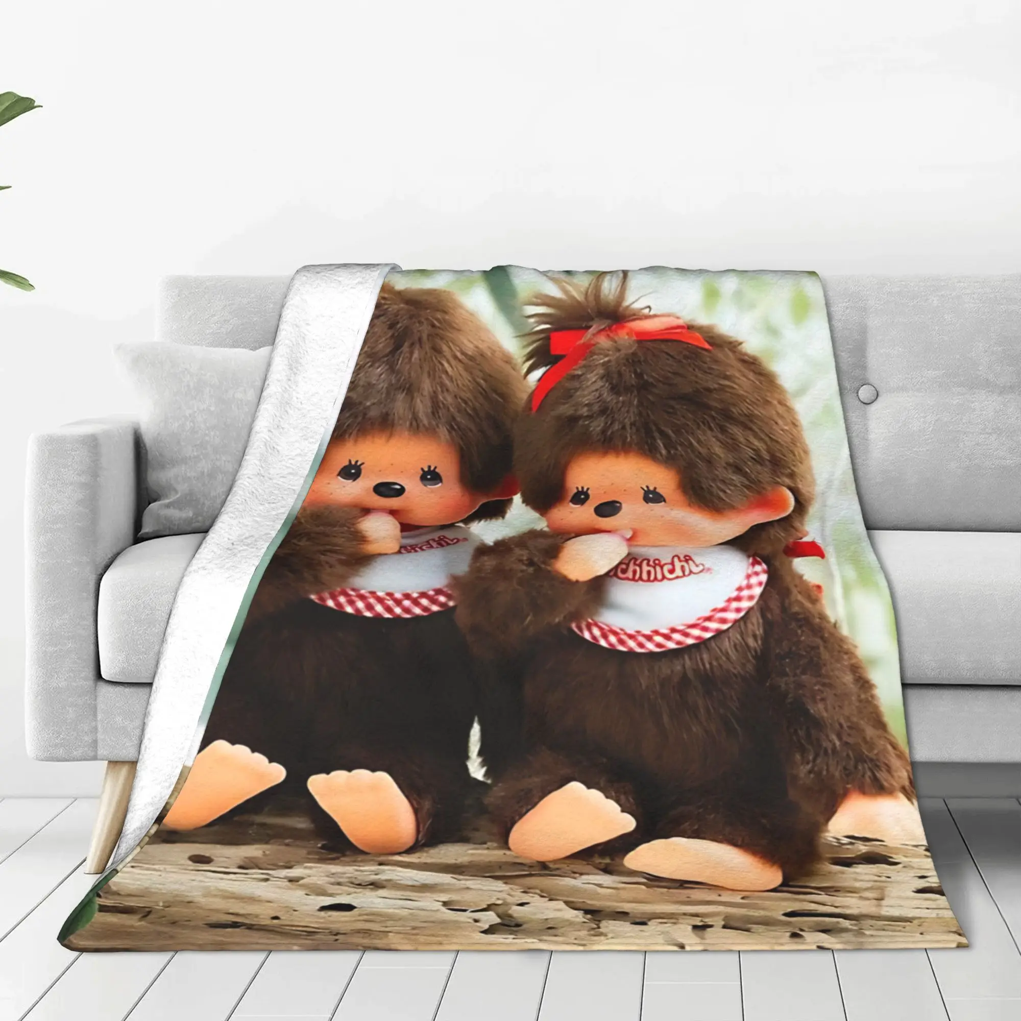 1PC Home Cute Room Decor Vintage Monkeys Blanket Throw Blanket M-Monchhichi Novelty Warm Blanket All Season