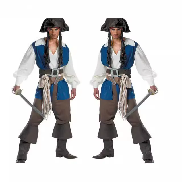 Costume d'halloween Pirate des caraïbes pour hommes, vêtements traditionnels chinois en coton, tenue de Festival Par