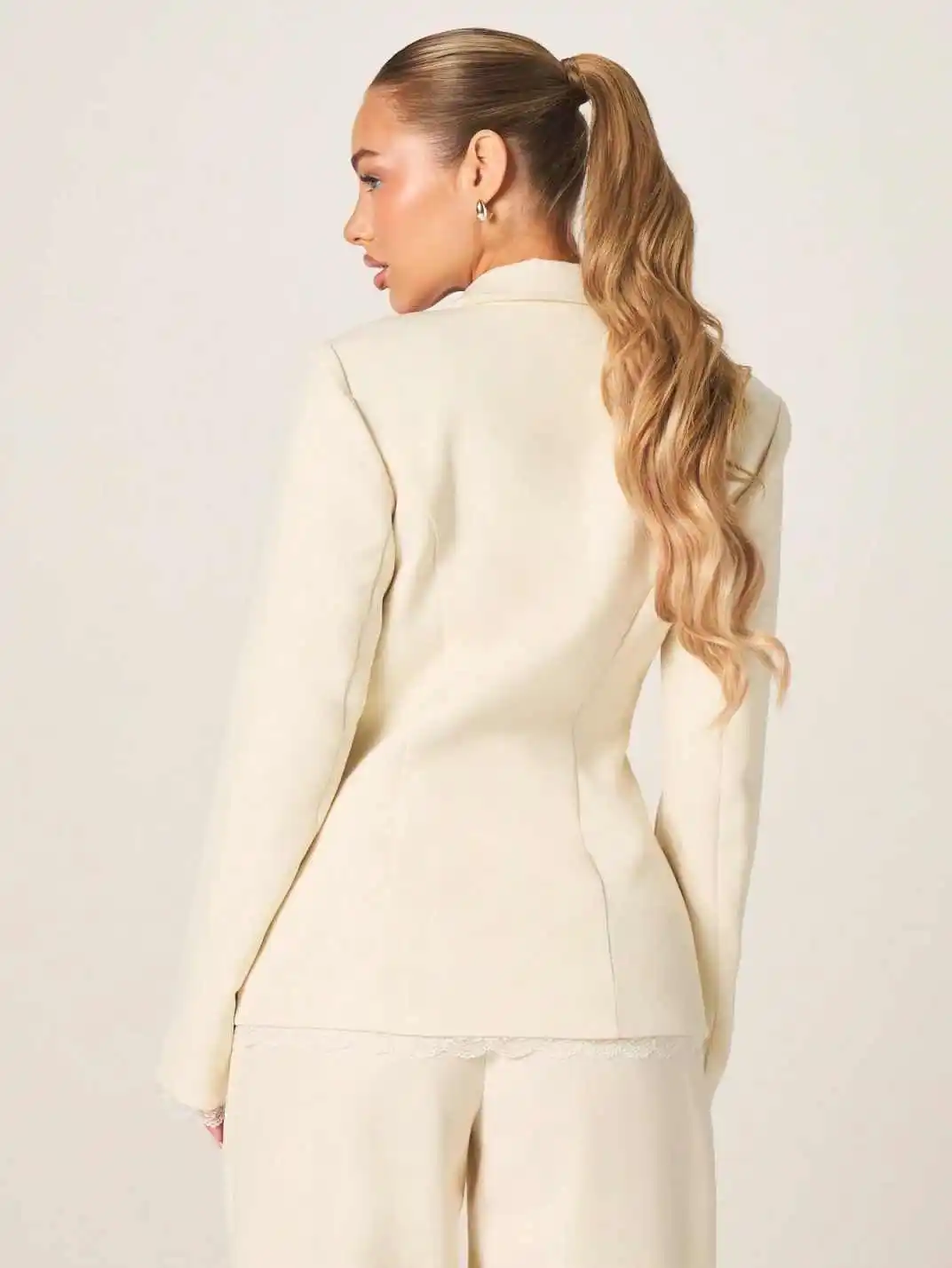 Chic Blazer & Wide-Leg Pants 2-Piece Set Delicate Lace Trim Formal & Casual Outfit for Office & Upscale Daily Events Customized