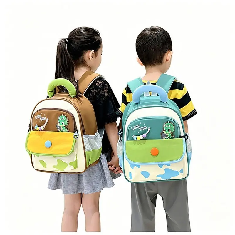 Cute Dinosaur Kids Backpack With Padded Handle Toddler Preschool Travel Daypack Boys Girls School Bag Colorblock Rucksack