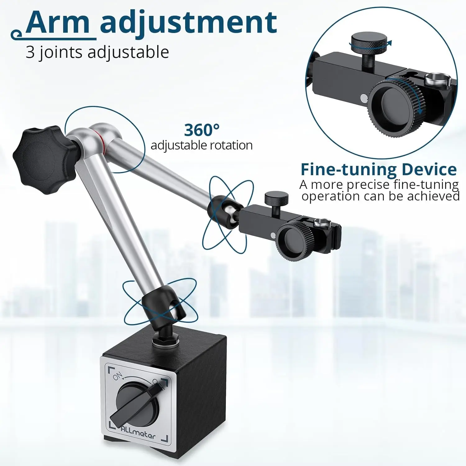 Magnetic Base Dial Indicator Holder On/Off Control,176lbs (80kg) Max Pull,3/8 Inch Clamping Hole,Adjustable for Dial Indicators