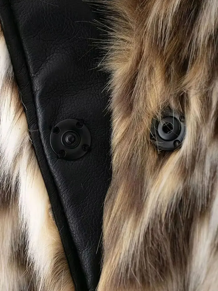 HH 2024 Female Winter Vintage Leopard Printed Fur Coat Long Sleeves Lapel Loose Warm Retro Jacket Causal Street Coats