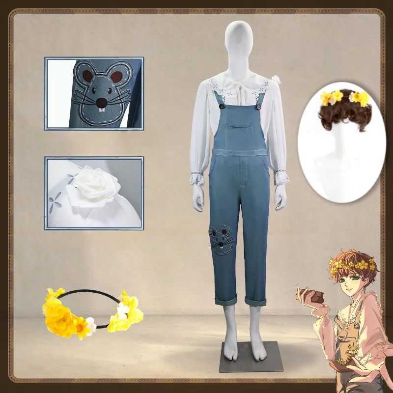Disfraz de Kaspar, personaje de Game Identity V, para cosplay: camisa blanca, mono vaquero, traje para juegos de rol, ideal para fiestas temáticas para hombres.