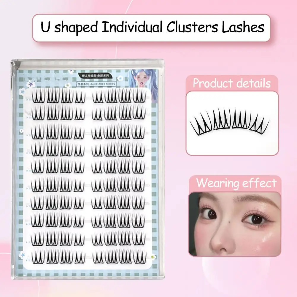 Koreanische U-förmige individuelle Cluster-Wimpern, natürliche Wispy Lash Extension, selbstklebende, wiederverwendbare Wimpern, Comic-Augen-Make-up – Detail 8