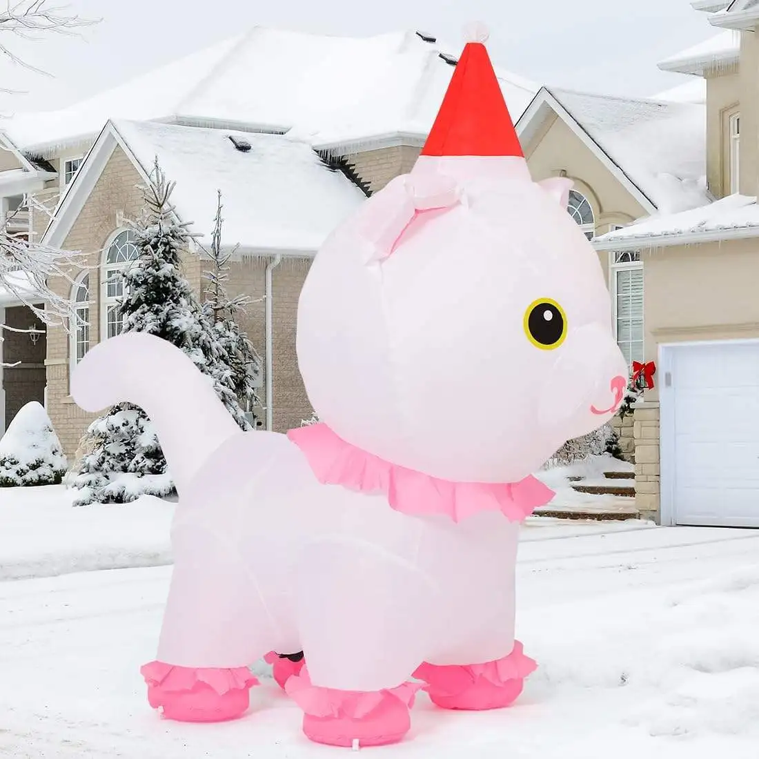 5 FT Cute White Cat Christmas Inflatables Yard Lawn Garden Decorations with Built-in LEDs Party Decorations