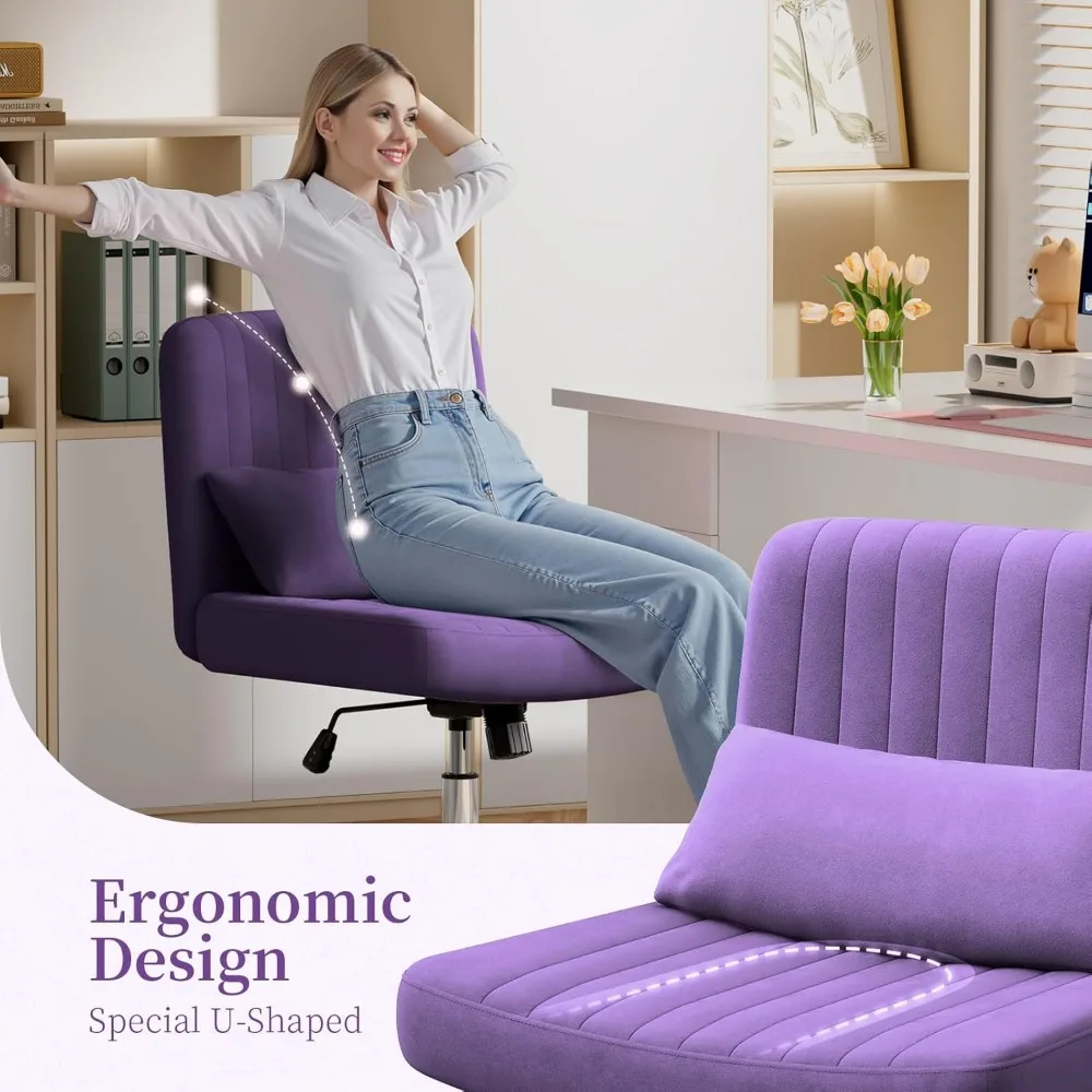 كرسي Warmiehomy Velvet متقاطع مع عجلات، كرسي مكتب بأرجل متقاطعة، كرسي مكتب مريح للمكتب المنزلي، كمبيوتر مريح #5
