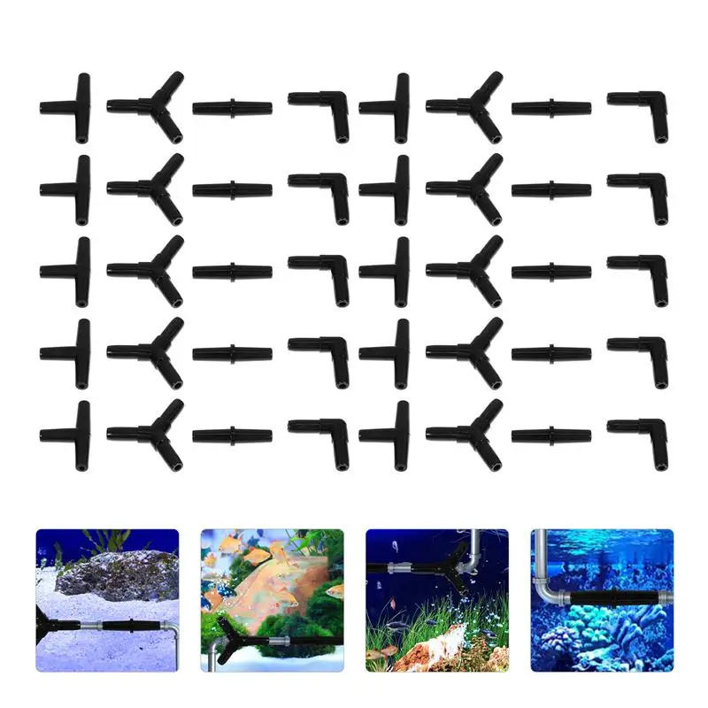 

40Pcs 4mm Aquarium Airline Tubing Connectors Plastic Inline Valve Hoses Joints Tee/Cross/Elbow/Y Shaped Air Pump Accessories