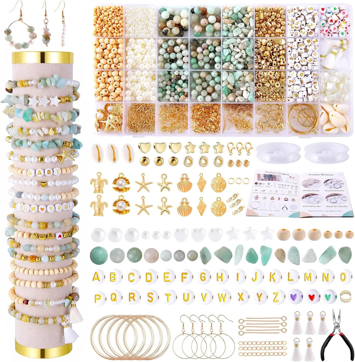 

Набор для изготовления украшений из 1927 предметов с бусинами из натурального камня для создания браслетов, ожерелий, серег и колец своими руками