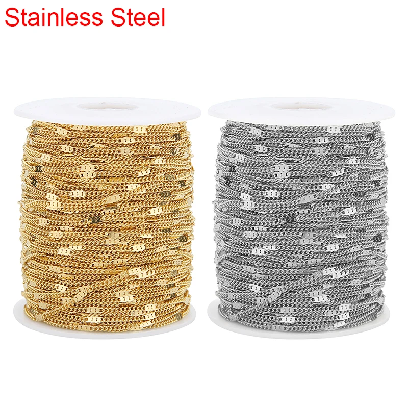 2meters Never Fade Stainless Steel Chains Bulk Link Chains Lot Metal Necklace Chains Bulk for Bracelet Jewelry Making Supplies