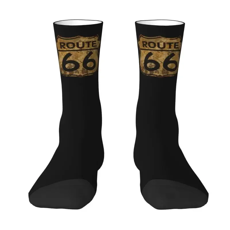 Kawaii Print Route 66 USA Socks for Women Male Men Stretch Summer Autumn Winter California Highway Sign Crew Socks