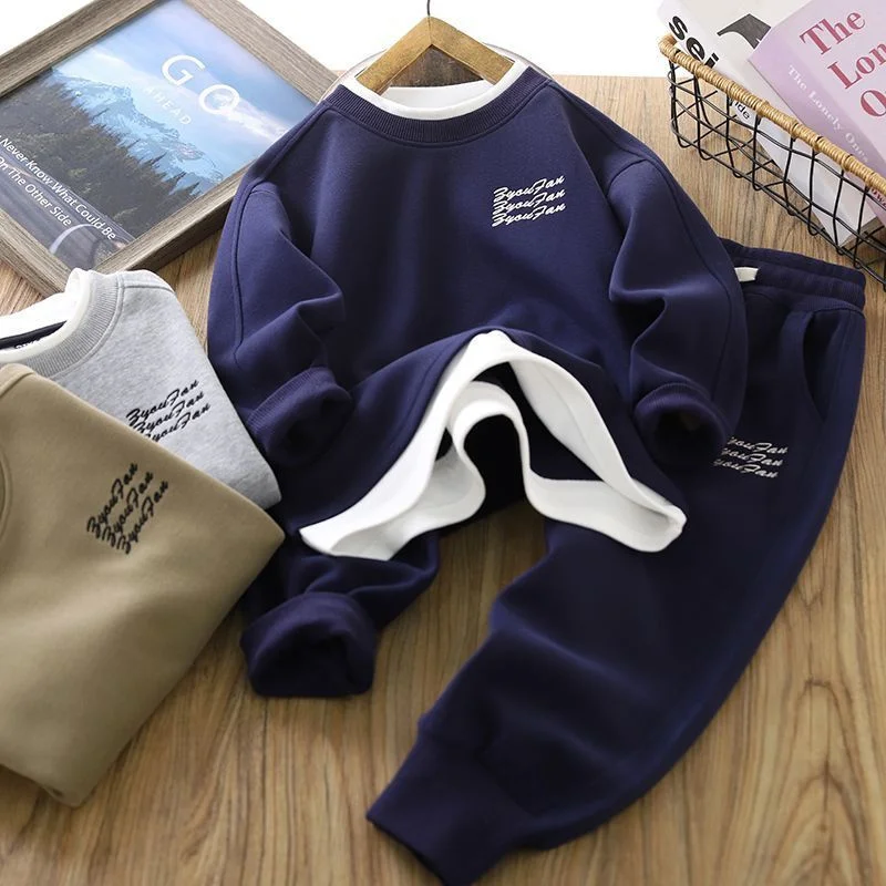 Jungen Sweatshirts + Hosen Kinder Anzüge Baumwolle 2 Teile/satz 2025 Grün Frühling Herbst Baumwolle Sport Teenager Kinder Kleidung