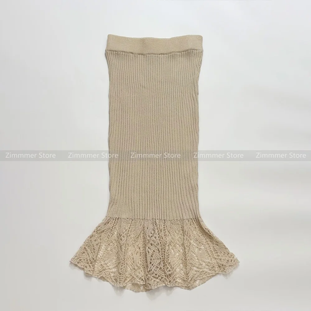 

Minimalist Niche ~ Solid Colour Cotton Crochet Stretch Vertical Stripe Skinny Knit Wrap Hip Half Skirt