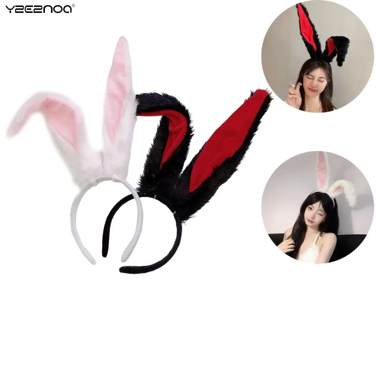 Женская Лолита, искусственная пушистая плюшевая Милая длинная Бандана с кроличьими ушками, обруч для волос, мультяшный аниме головной убор