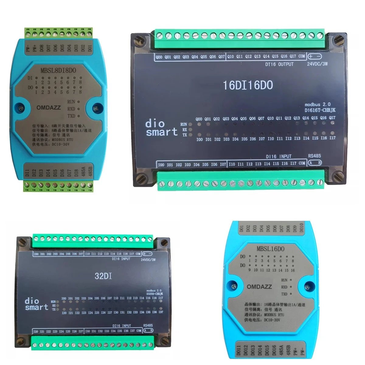 32DI 16DI 16DO Isolated Digital Input and Transistor Output Module, Isolated RS485 Modbus RTU Industrial IO Board
