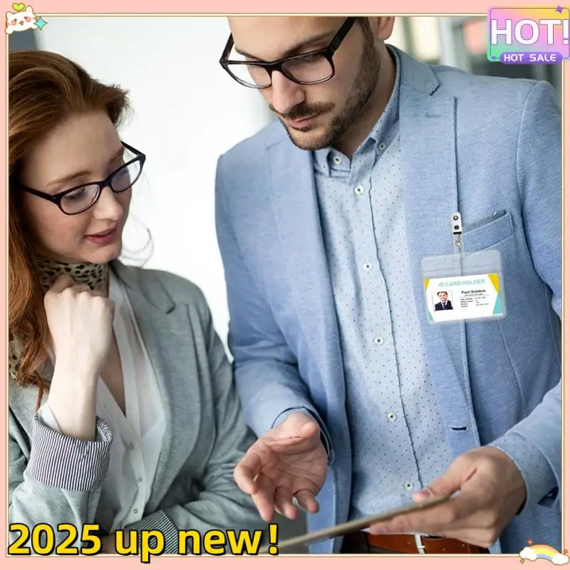 L47A-50 Pcs Horizontal Badge Holder With Metal Clips Clear Name Tag Badge Holders With Waterproof