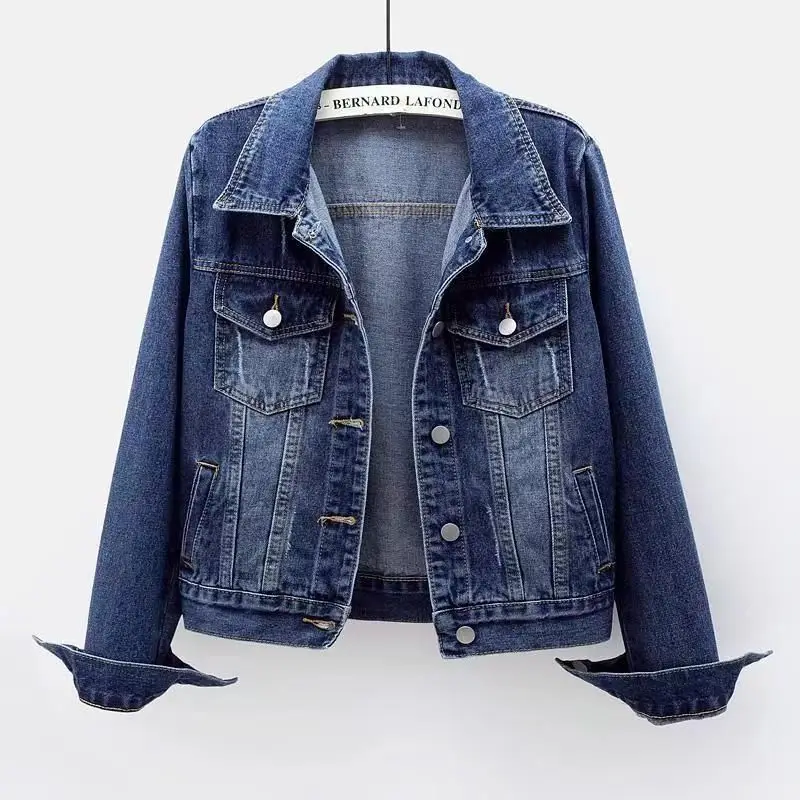 Women's Slim Fit Denim Short Solid Color Long Sleeve Casual Student Coat Spring Autumn Versatile Top