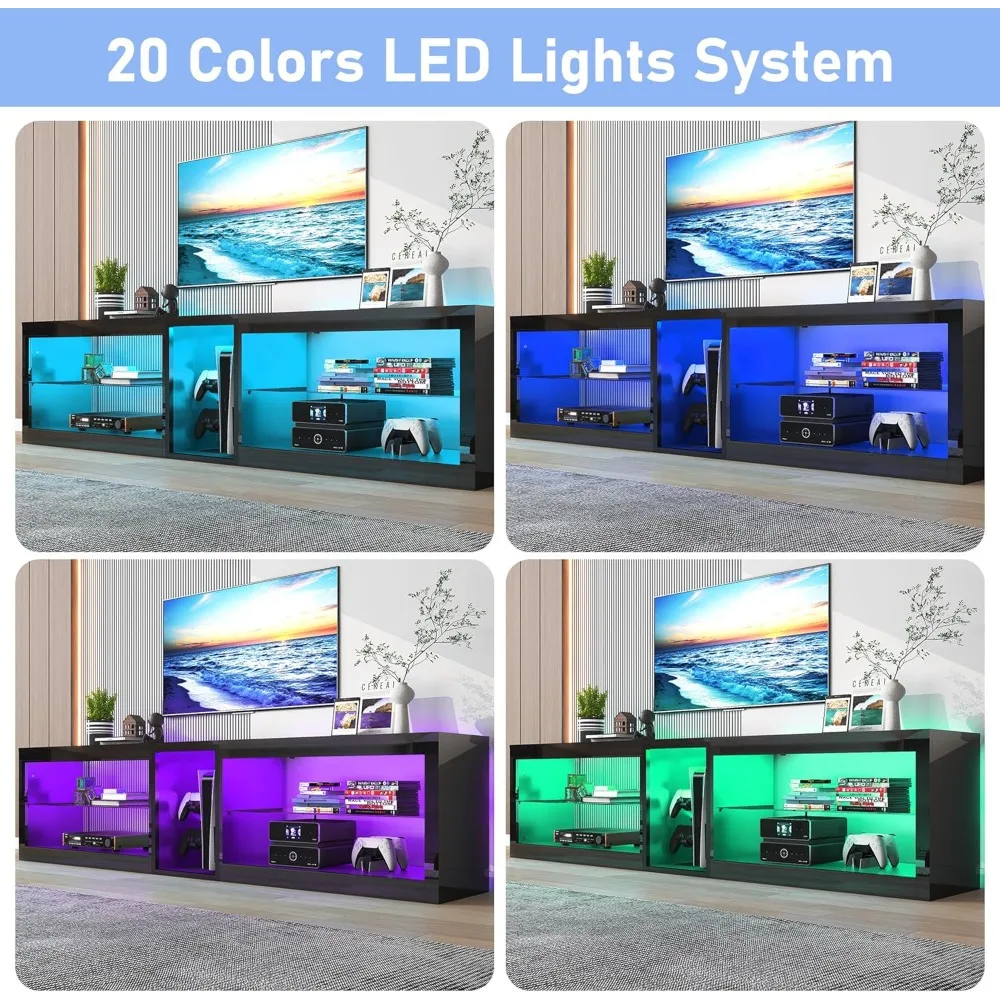 حامل تلفزيون LED عالي اللمعان مقاس 80 بوصة مع مقبس طاقة، تلفزيون 80 85 90 بوصة 60000 لون إضاءة، ترفيه LED أسود حديث