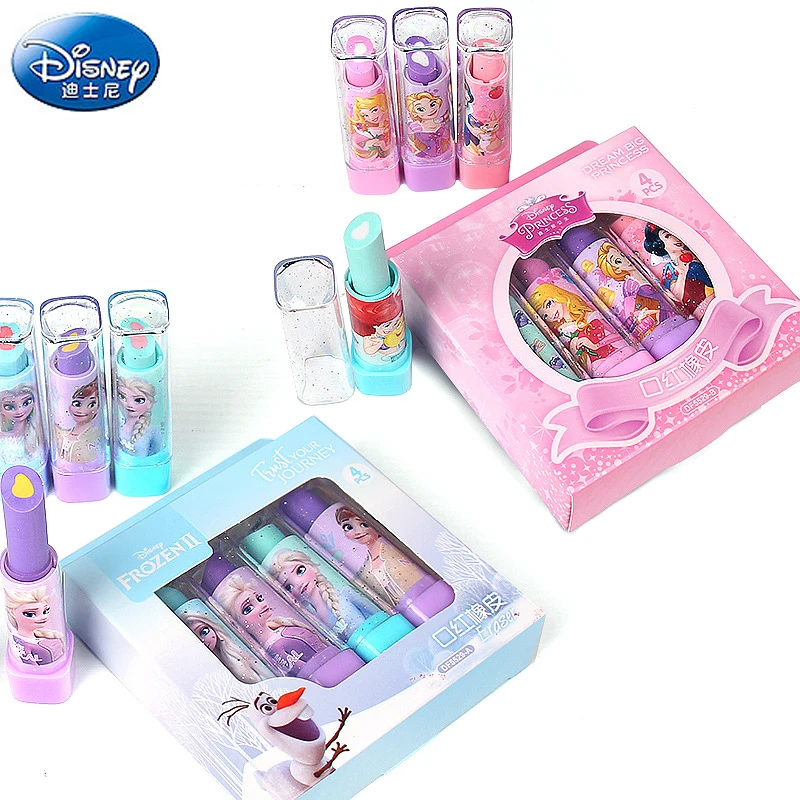 4 stücke Disney Kinder Lippenstift Radiergummi Kawaii Elsa Prinzessin Gummi Radiergummi Briefpapier Student Preis Büro Schule Briefpapier Lieferungen