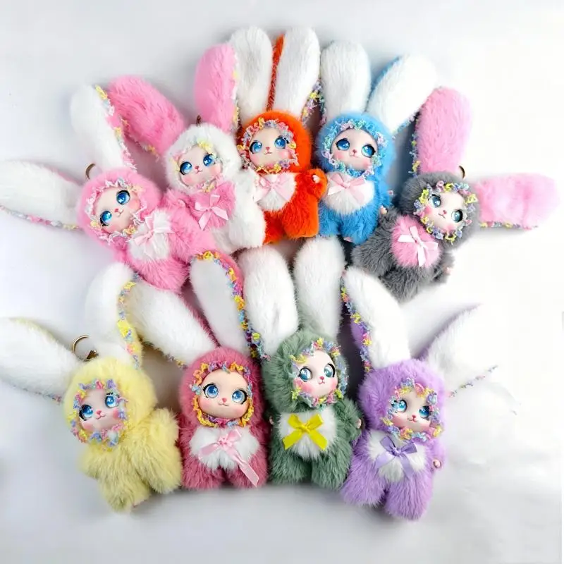 Sweet Fairy Style Lace Rabbit Plush Vinyl Doll Keychain For Backpack Pendant Hanging Ornament Birthday Gift-TOY