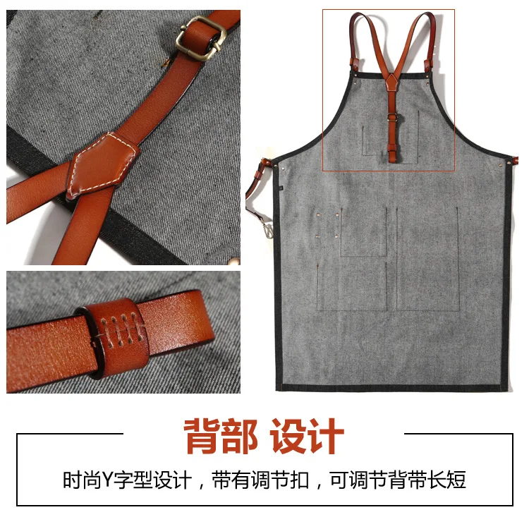 Barista Denim Apron Custom Milk Tea Shop Floral Restaurant Bar Hairdresser Baking Overalls