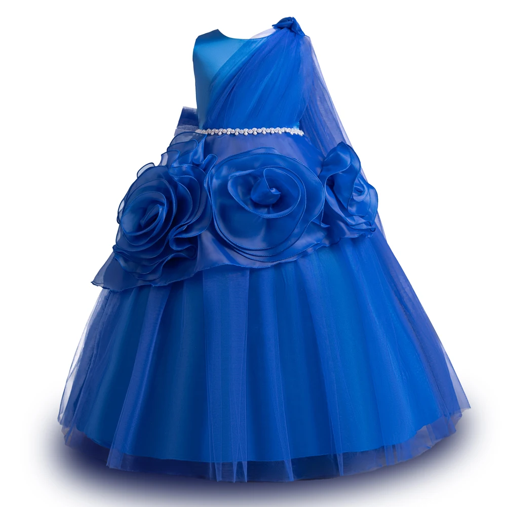 

Blue Children's Large Flower Sleeveless Dress, Girl's Mesh, Fluffy Princess Dress, Birthday Party Wear, New, 3 to 12 Year Old