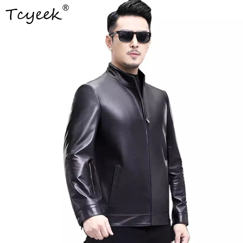 

Tcyeek Real Top Layer Cowskin Autumn Winter Trendy Stand Collor Black Men's Genuine Leather Jacket Jaqueta De Couro Masculina