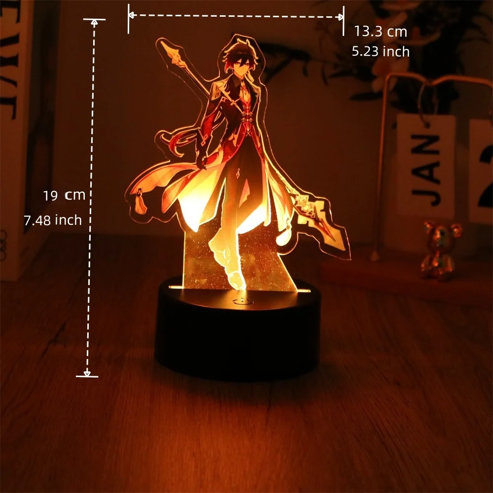 Genshin Impact LED Night Light Zhongli HuTao Xiao Shenhe Anime 3D Lamp for Bedroom Decor Moon lamp Birthday Best Gifts Luces