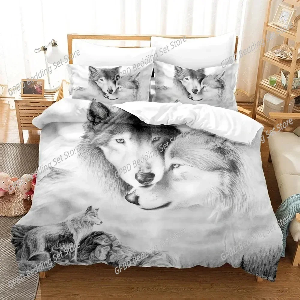 Personality Wolf Bedding Set Single Twin Full Queen King Size Wolf Bed Set Aldult Kid Bedroom Duvetcover Sets 3D Print 032