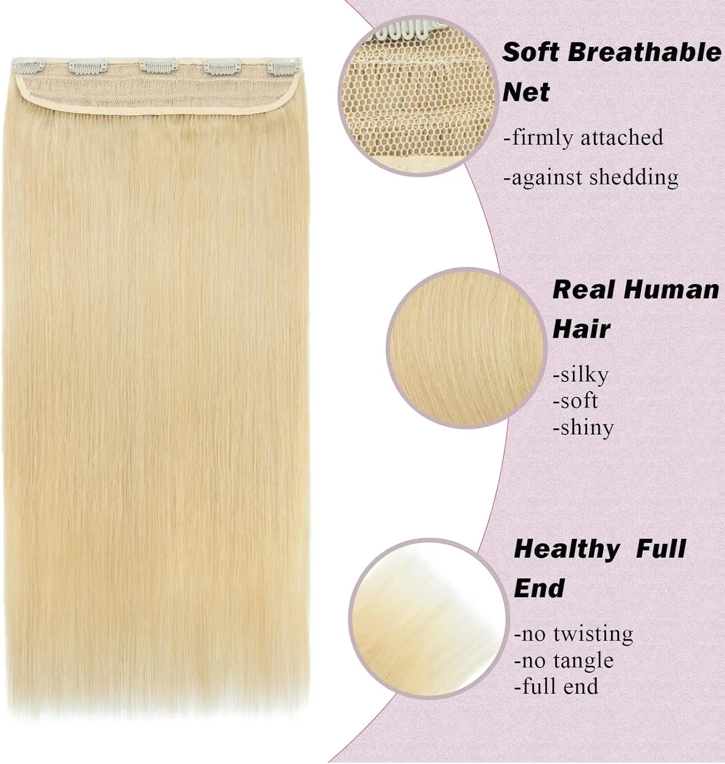 Straight Clip in Hair Extensions One Piece 5Clips 3/4 Full Head Shaped Weft Thicker Hair Blonde Mix Bleach Blonde #613 for Women