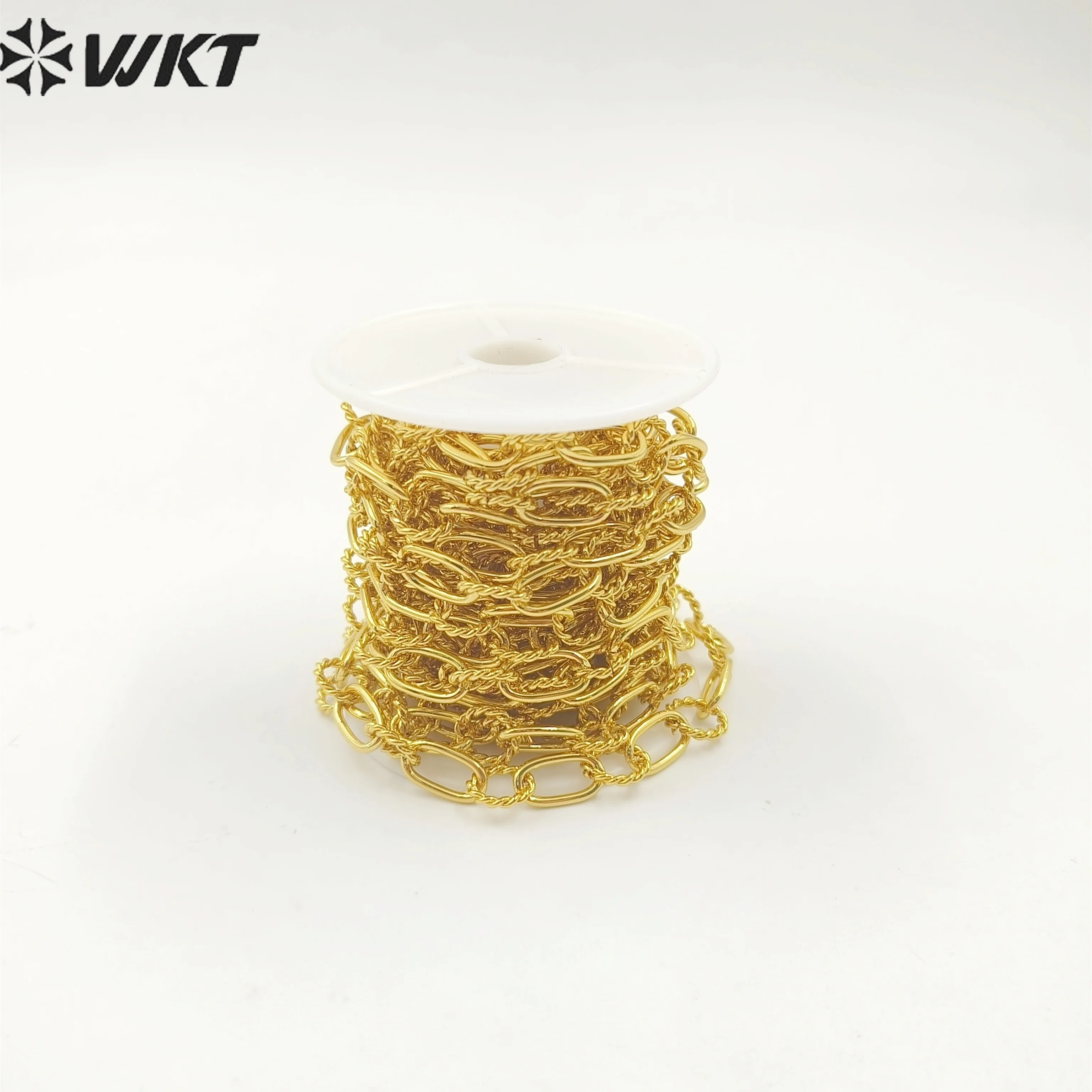 WT-BC218 Wholesale Fashion New Enviromental Yellow Brass Handmade Twist Hollow 18K Gold Plated Jewelry Chain