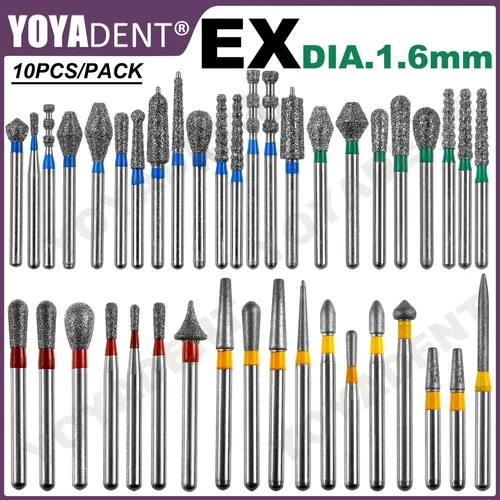 Fresas de diamante Dental tipo EX, fresas de odontología, fresas dentales para pieza de mano de alta velocidad FG Dia.1.6mm, 10 unids/pack, herramientas de pulido