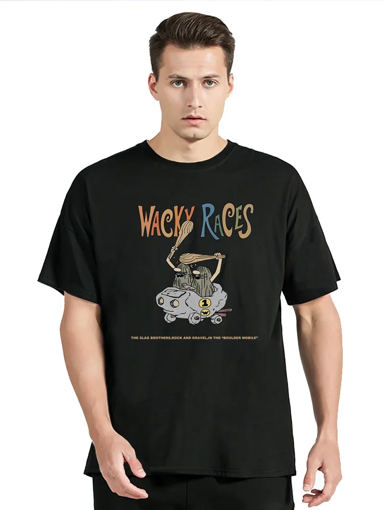 60s Wacky Races Cartoon T-Shirt Men Vintage Cotton T Shirt Cotton Short Sleeve TShirt Printed Clothing Tees