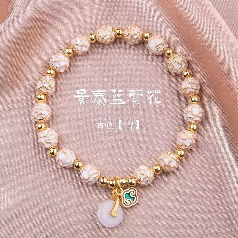 Cloisonne Enamel Cloisonne Lucky Handstring Flowers Chinese Jewelry 6mm Bracelet With Ping An Buckle Gifts For Women's Jewelry