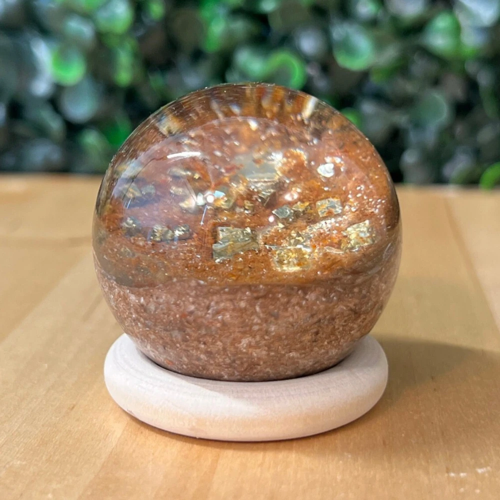 Synthetic Garden Quartz Crystal Sphere with Pyrite Inclusions Created Crystal Ball Polished Feng Shui Home Decor Reiki Healing
