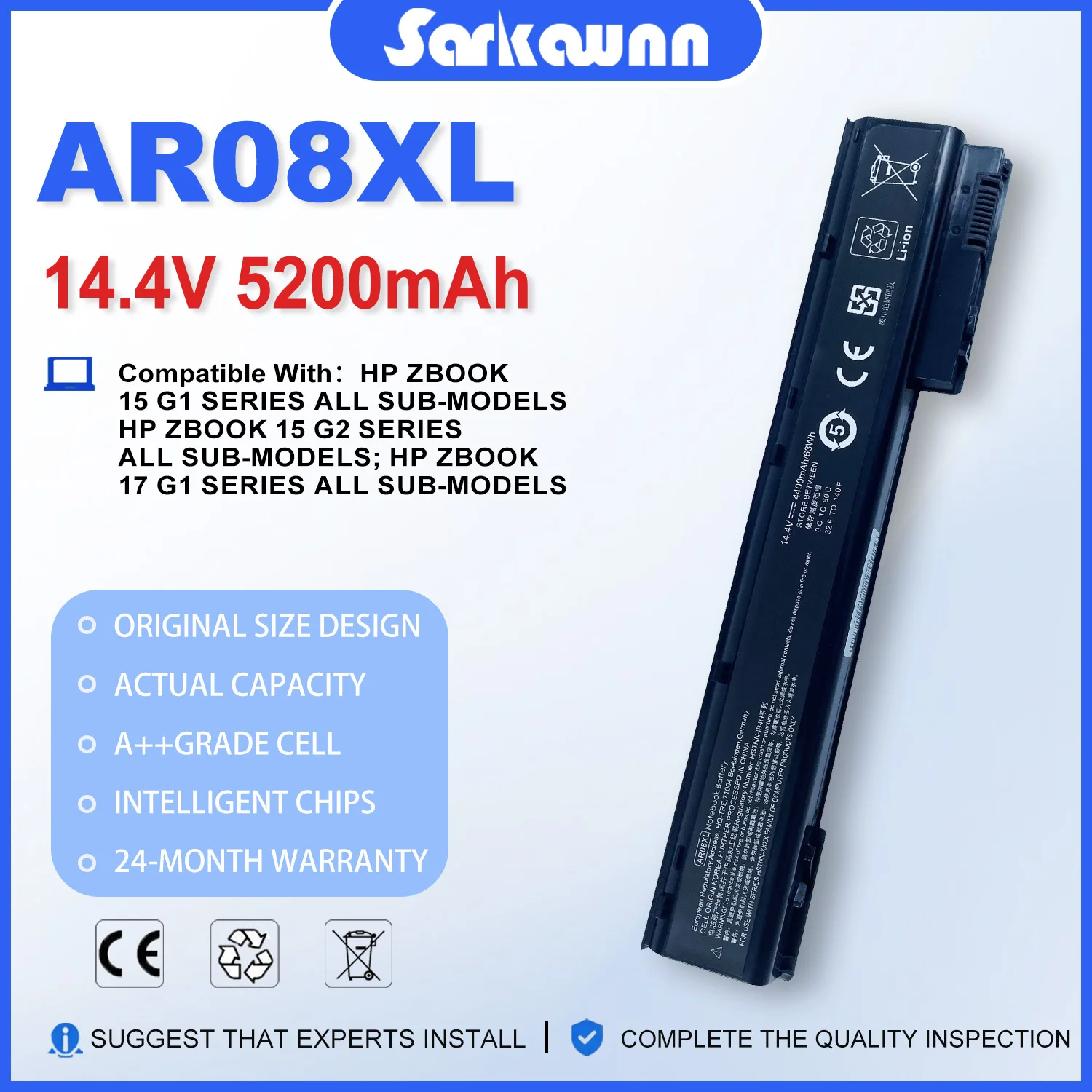 SARKAWNN 8CELLS 14.4V 5200mAh AR08XL  laptop battery Battery code:FMVNBP231 FPCBP416 FPB0311S FMVNBP227 For HP ZBook 17 15