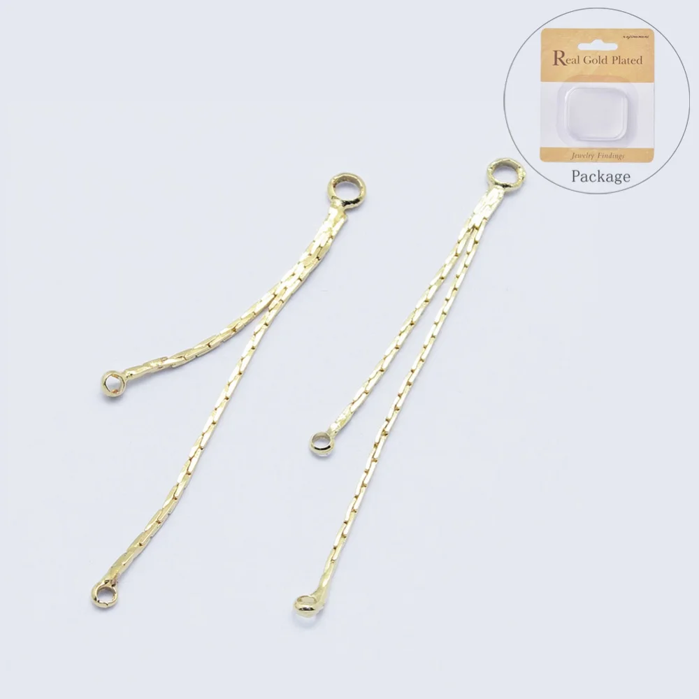 2-20pcs Brass Chandelier Component Links 3 Loop Connectors Nickel Free Real 18K Gold Plated 40x14x1.5mm Hole: 1mm