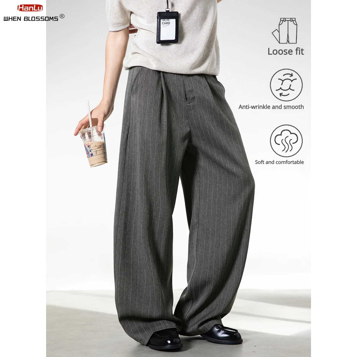 Men's Vintage Stripe Trousers Drape Fit Wide Leg Pants Relaxed Business Casual Old Money Style Streetwear Spring 2026