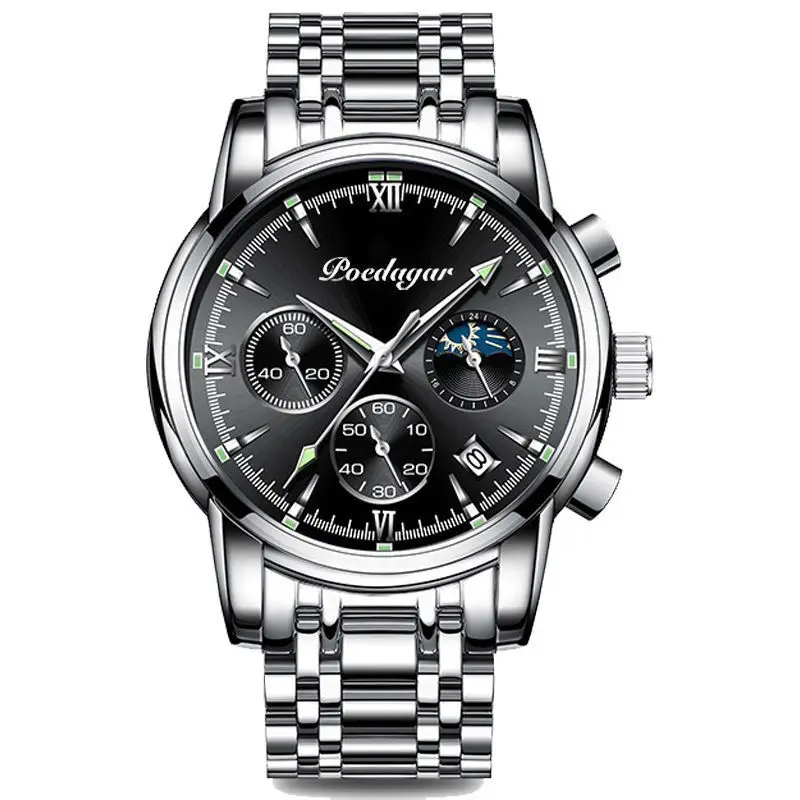 POEDAGAR 2022 New Luxury Mens Watches Stainless Steel Luminous Quartz Wristwatches Men Date Calendar Business Watch