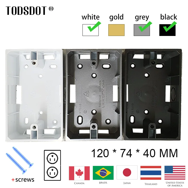 TODSDOT Premium On Wall Mount Box for 118 Type Smart Switch Socket USA Brazil Thailand Japan White Black Grey Flame Retardant