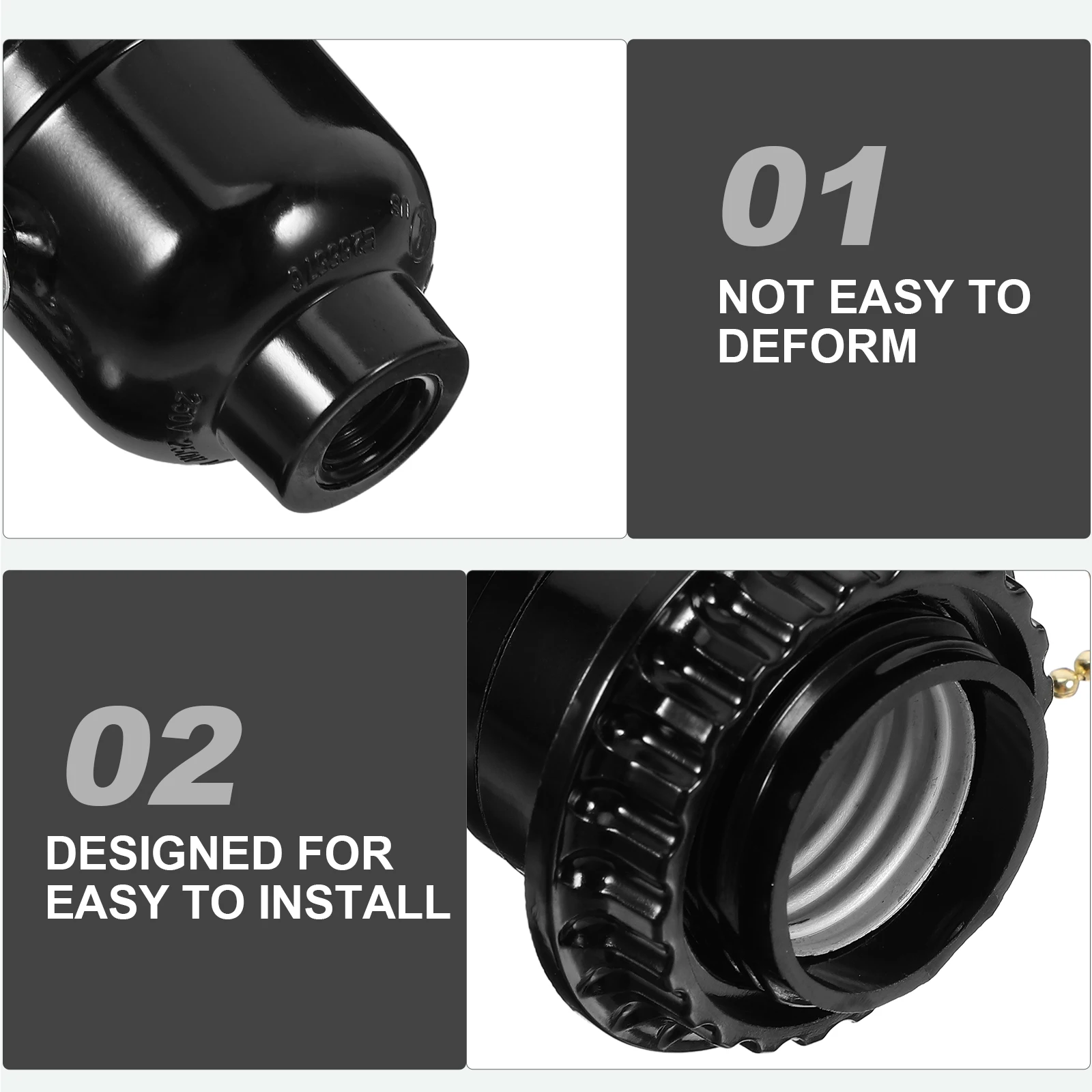 Black Pull Chain Chandelier Lamp Holder Wood Base Pull String Light Fixture Ceiling Socket Replacement USA Standard Shell