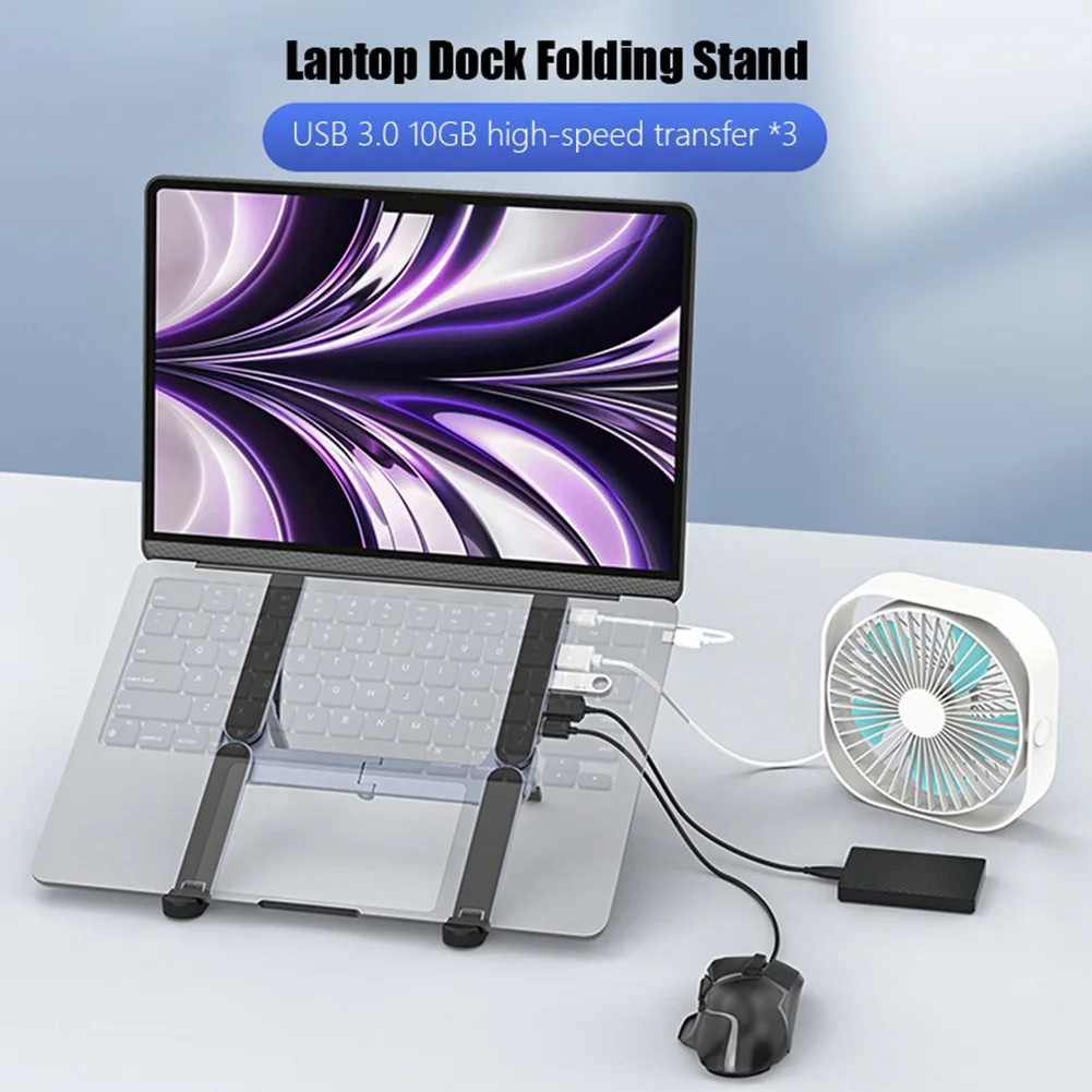 Aluminum Alloy Laptop Holder Stand With HUB USB 3.0 Type C Adjustable Foldable Portable Cooling Anti-slip Stand For Laptop Mac
