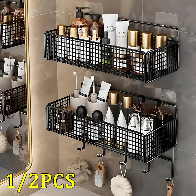 Bilayer Bathroom Grid Shelf Suspension Type Bathroom Organizer Shampoo Shower Gel Kitchen Makeup Storage Bathroom Accessories