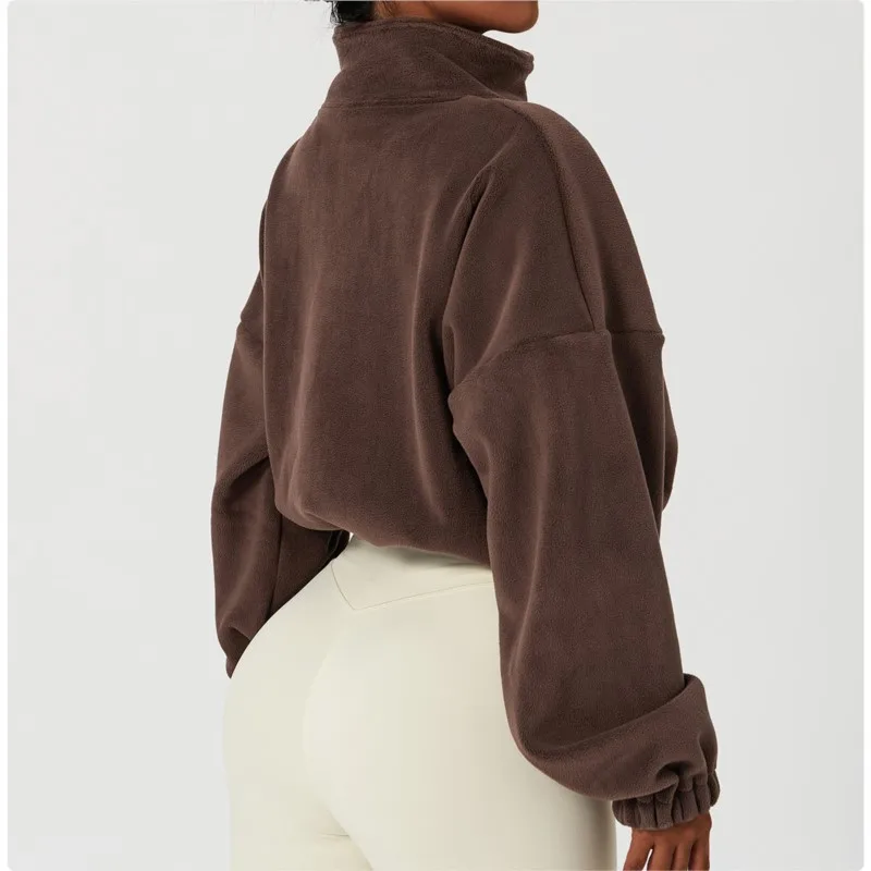 European and American sports hoodie for autumn and winter, stand up collar, loose fit, and fleece fleece casual jacket ，bluza