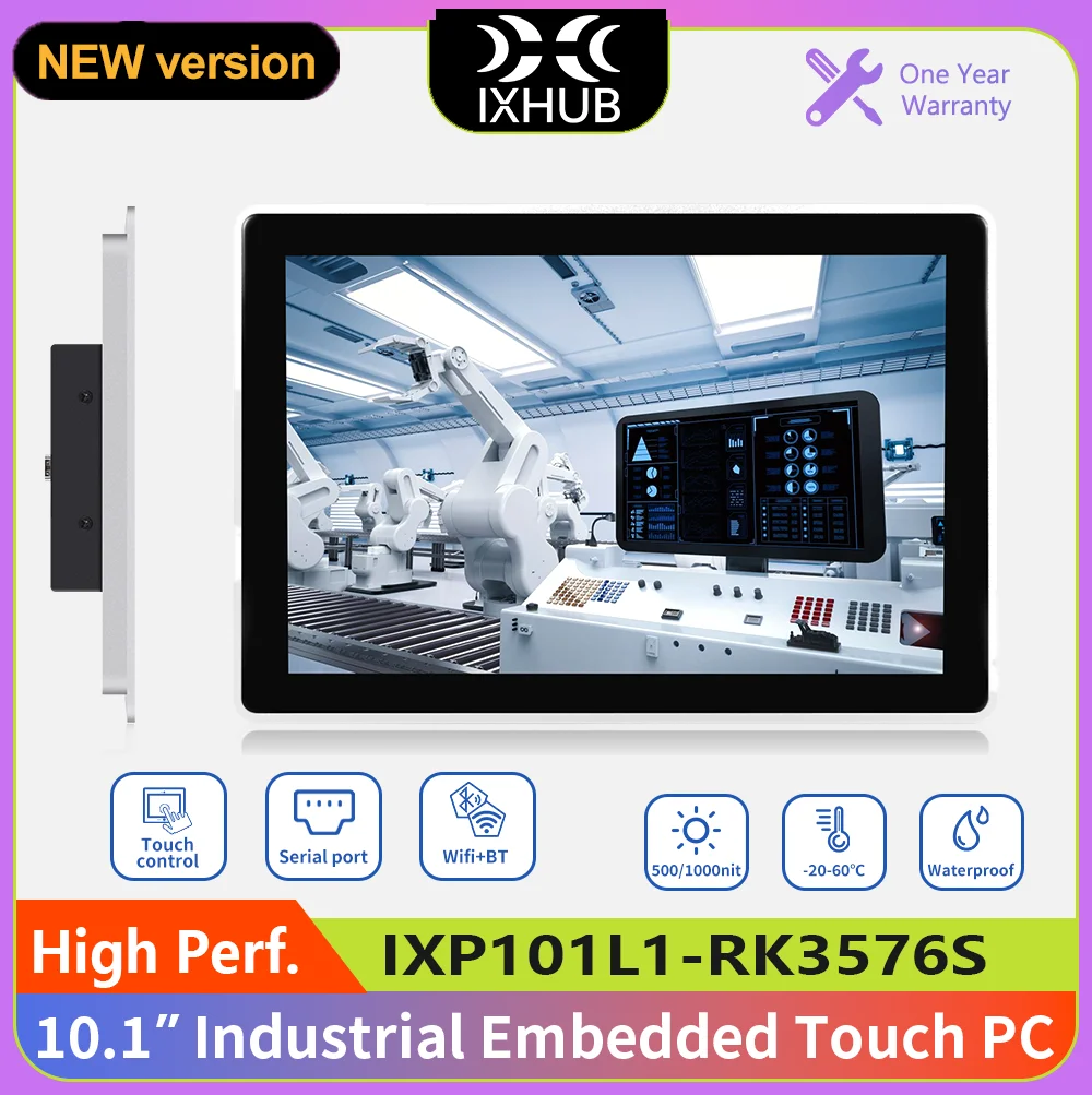 IXHUB 10.1 Inch Industrial Grade New Version Embedded HMI Panel PC IPS Capacitive Touch IP65 Waterproof Android for Robotics