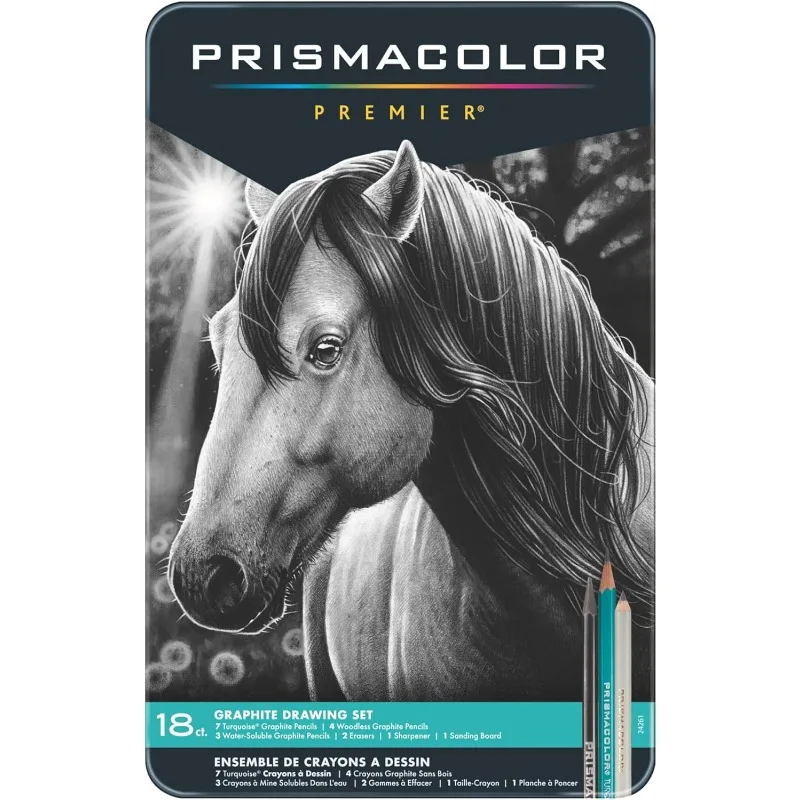 Prismacolor Premier Graphite Drawing Pencils With Erasers & Sharpeners Adult Coloring, 18-Piece Set Professional artist pencils
