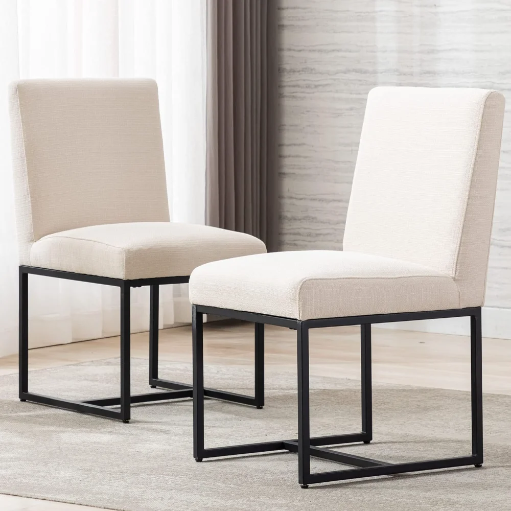 

VESCASA Linen Upholstered Dining Chairs Set of 2, Mid Century Modern Padded Chair with Black Metal Frame